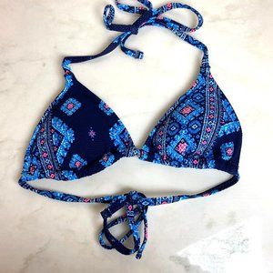 Aerie Like New slide triangle removable pads navy blue pink neon Bikini top, Sm